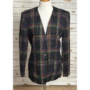 Vintage Valerie Stevens classic multicolored corpcore wool/mohair blazer Size 10